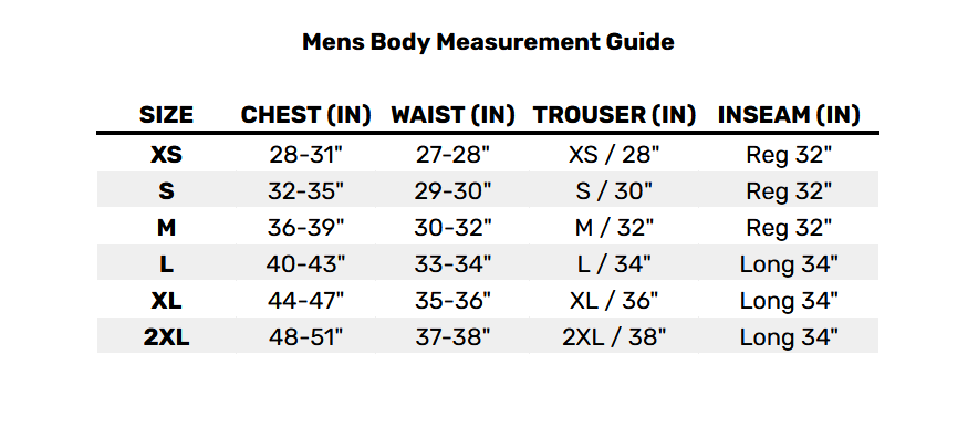 2026 Santa Cruz Mens Bottoms  Size Chart